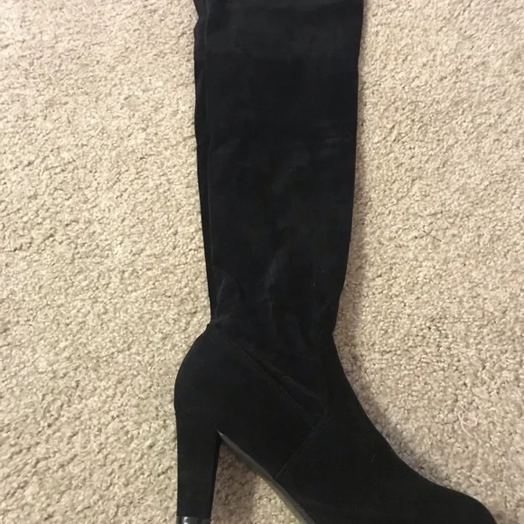 CLEARANCE Vegan Suede Black Over Knee High Heel Sexy Lined Tie Velvet boots - Picture 7 of 8
